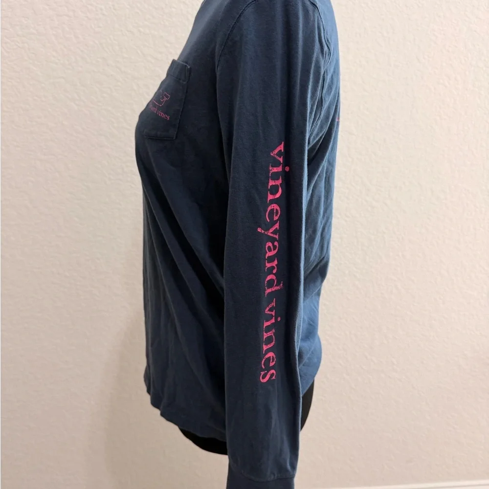 Vineyard Vines Youth Navy Long Sleeve Tee| Pink Logo Details | Preppy Coastal